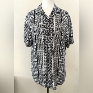 Top Man Premium Black Geometric Short Sleeve Button Down Shirt Size Medium NEW